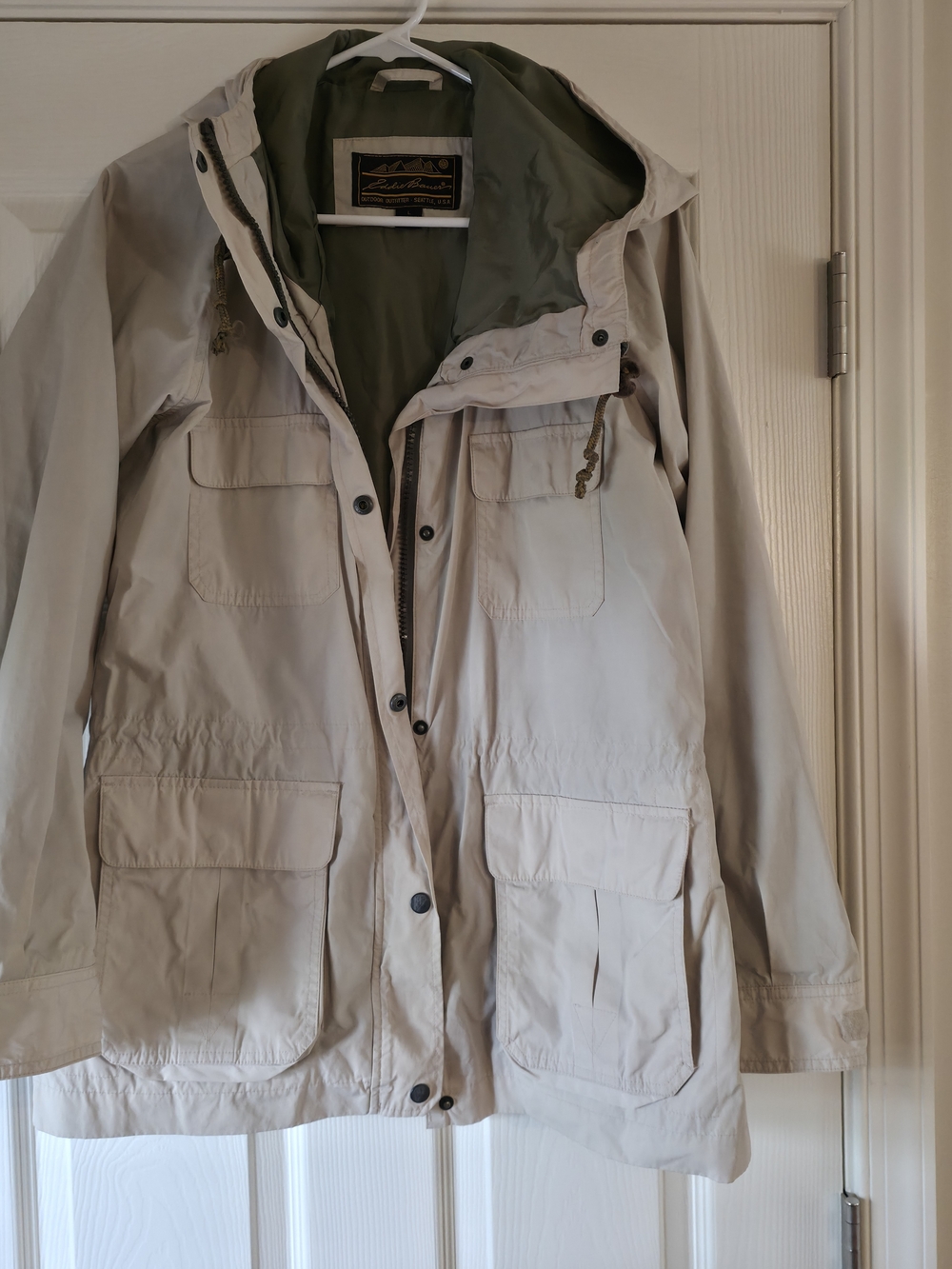 Eddie Bauer Women's Large Cream Utility Jacket with Olive Green Lining